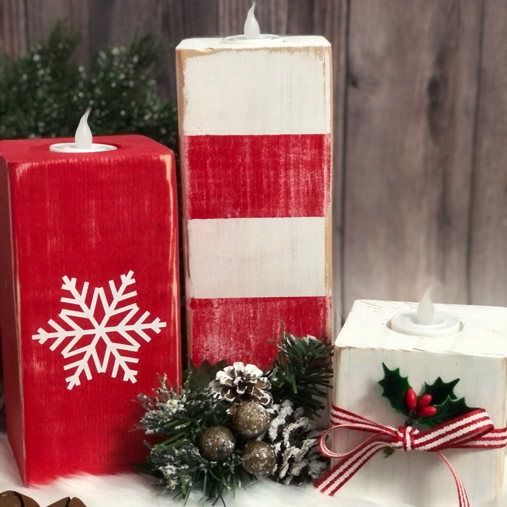 Holiday Candle Wood Block Set